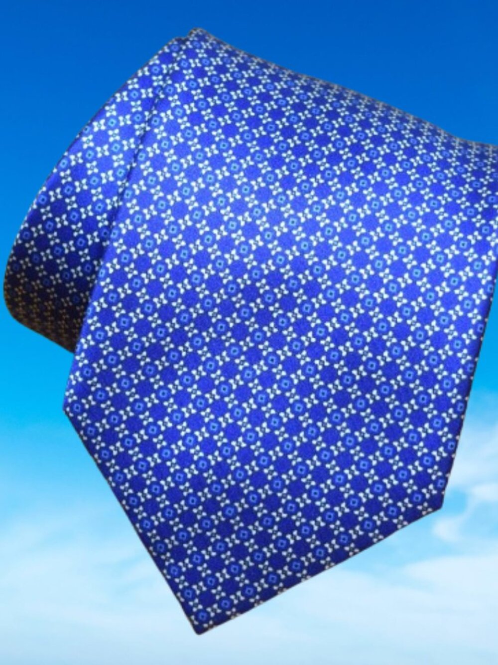 $850 New BRIONI Blue White Micro squares Floral Geometric Silk Tie Made Italy